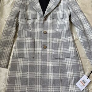 Dkny Gray and White Plaid Blazer